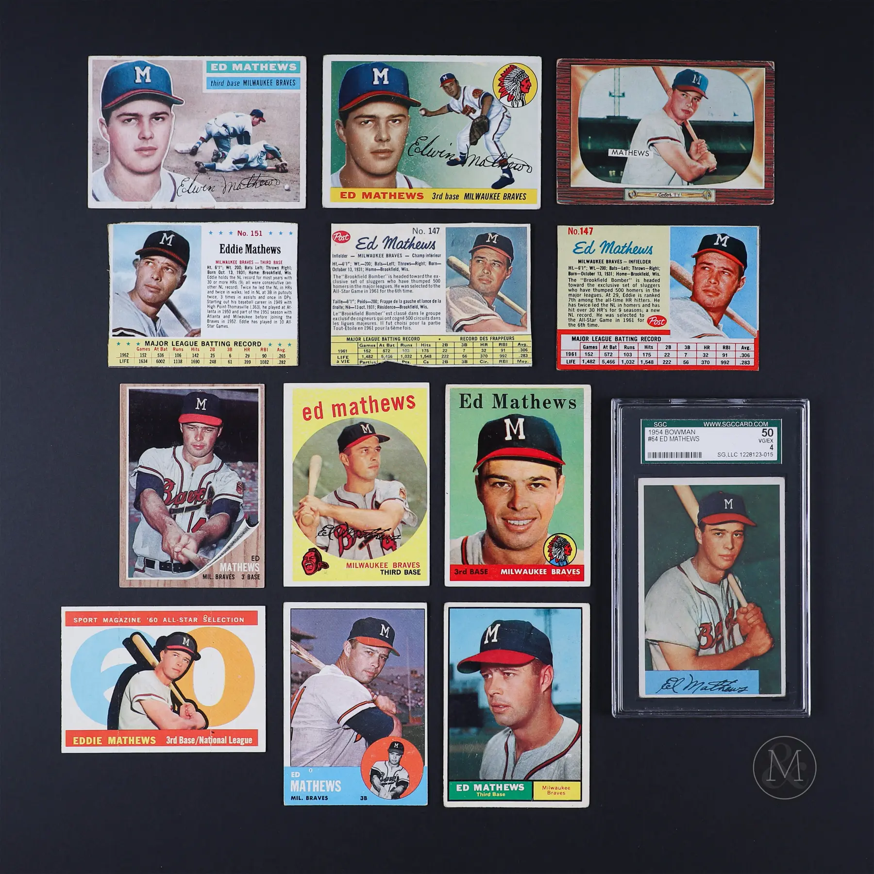 1954-63 Ed Mathews Cards (13)