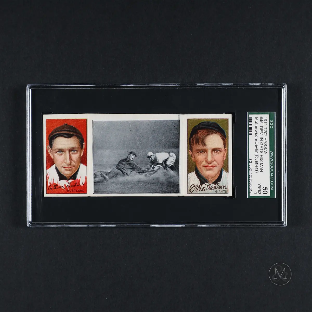 1912 T202 Hassan #45 Mathewson/Devlin (SGC 4 VG-EX)