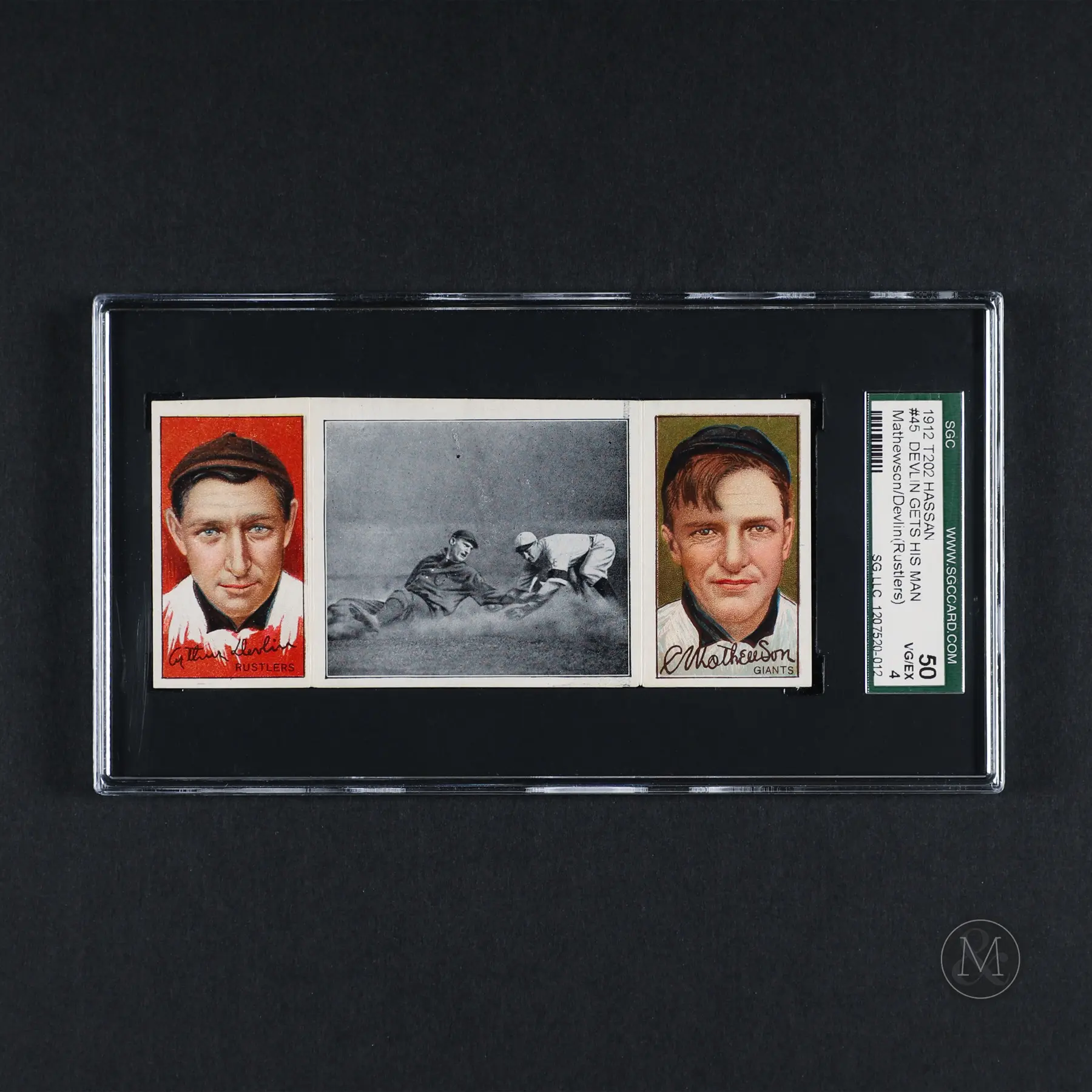 1912 T202 Hassan #45 Mathewson/Devlin (SGC 4 VG-EX)