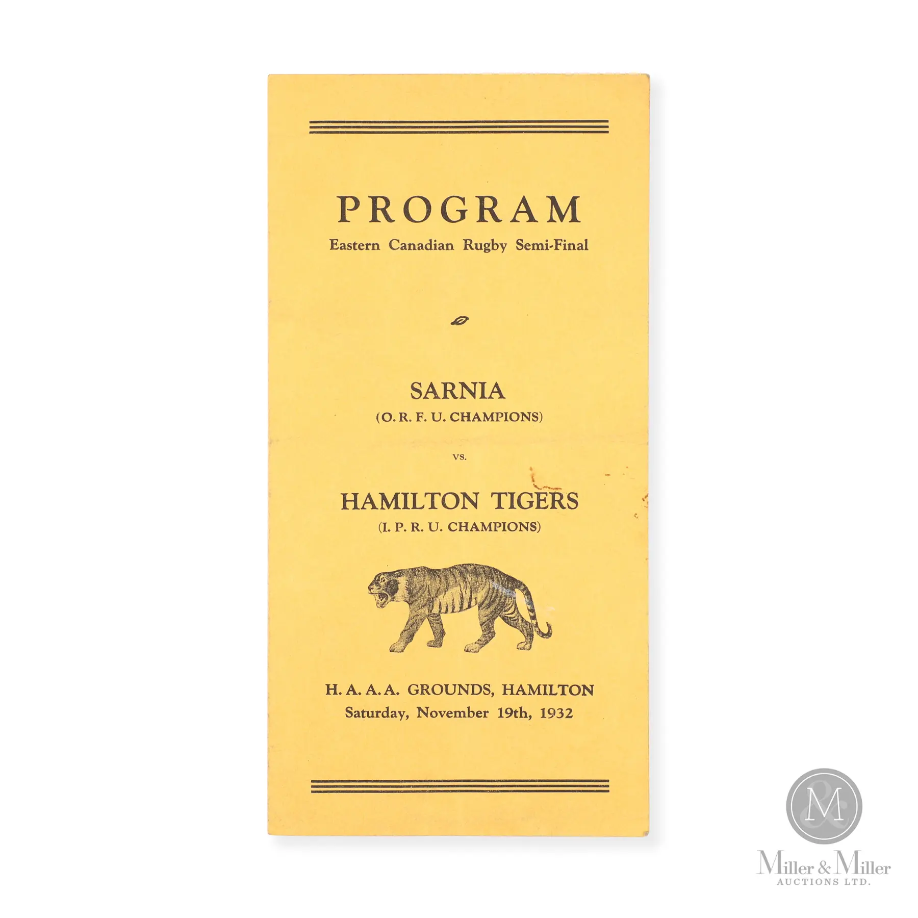 1932 Hamilton Tigers vs Sarnia Imperials Grey Cup Semi-Final Program