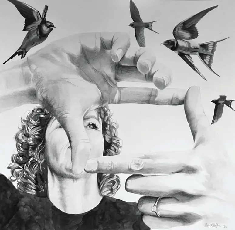 Maricel Botha; Self-portrait with swallows