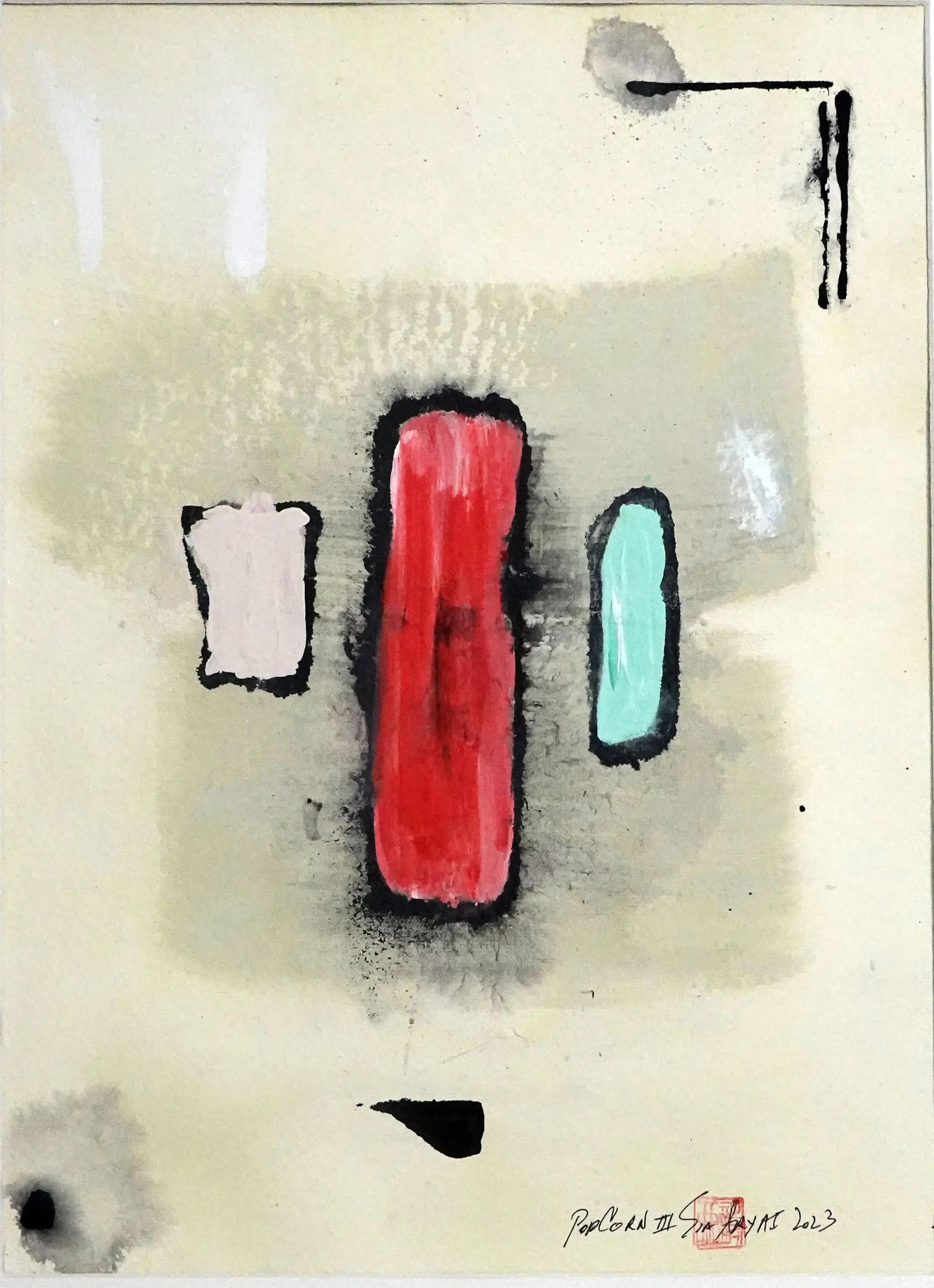 Popcorn. III Abstract framed Red & Blue painting - Sia aryai