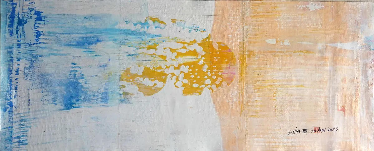 Skyline. XVI Oversize Abstract yellow painting - Sia aryai
