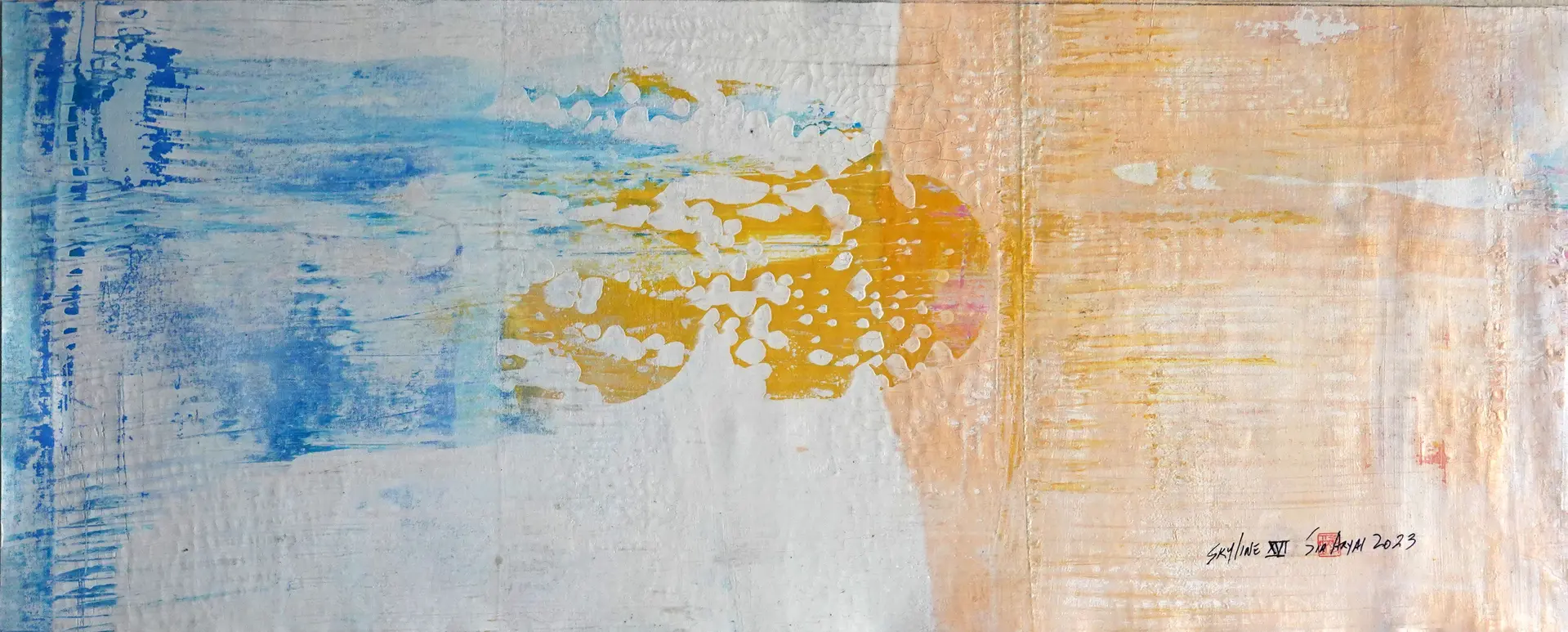 Skyline. XVI Oversize Abstract yellow painting - Sia aryai