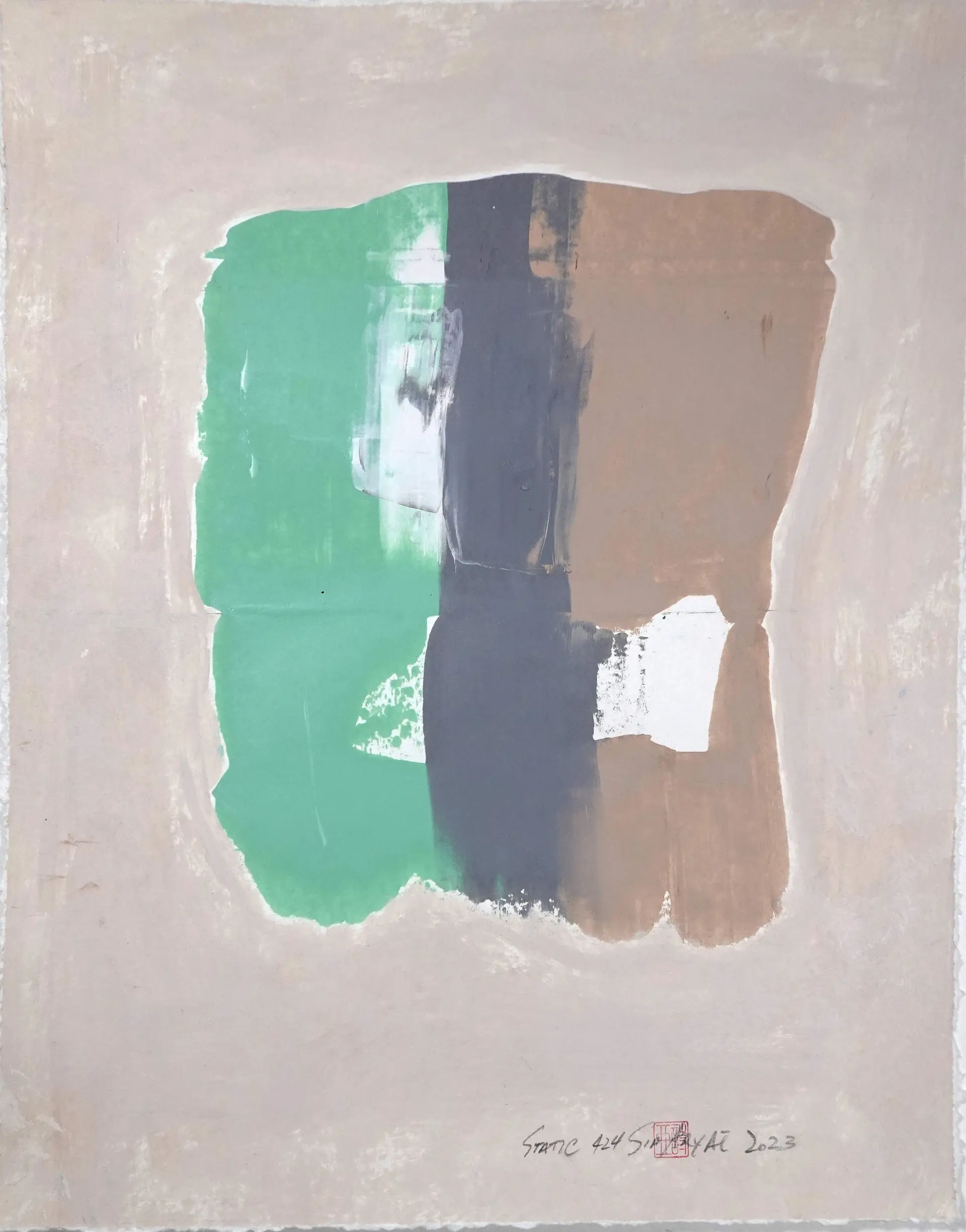 Static 424 Abstract framed brown/green painting - Sia aryai
