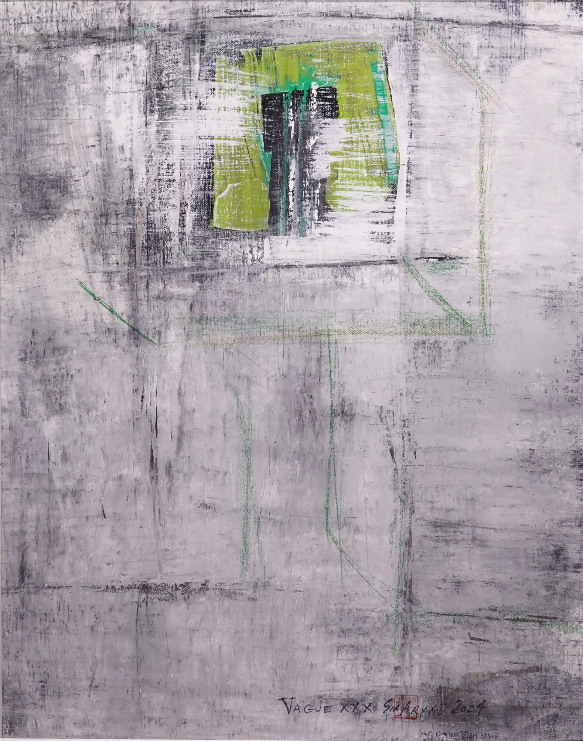 Vague. XXX Framed abstract green painting - Sia aryai