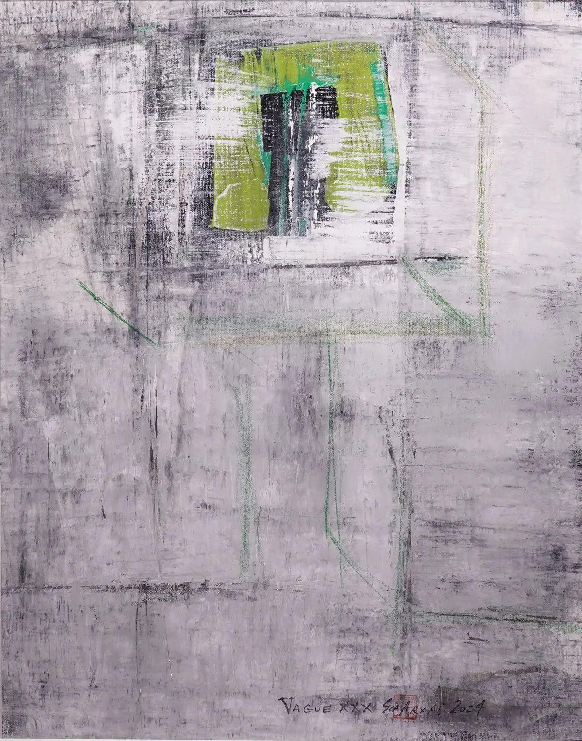 Vague. XXX Framed abstract green painting - Sia aryai