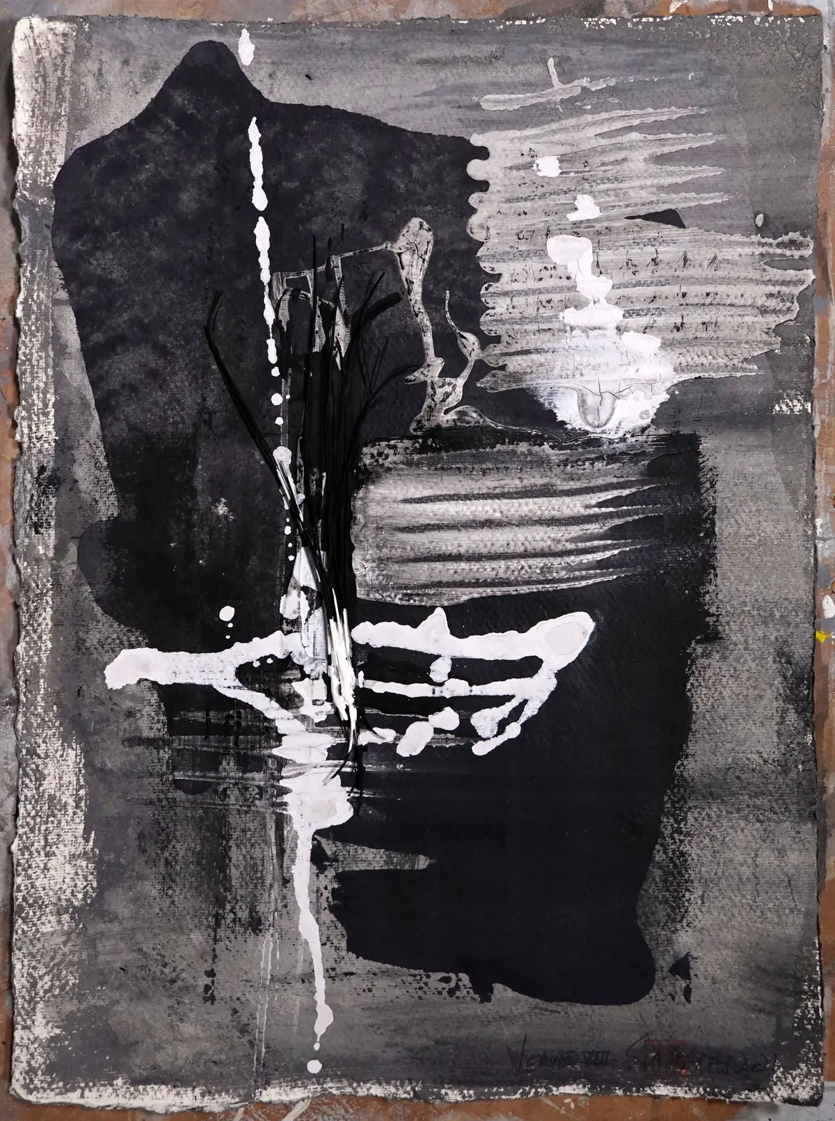 Verve.VIII Framed abstract blak&white painting - Sia aryai