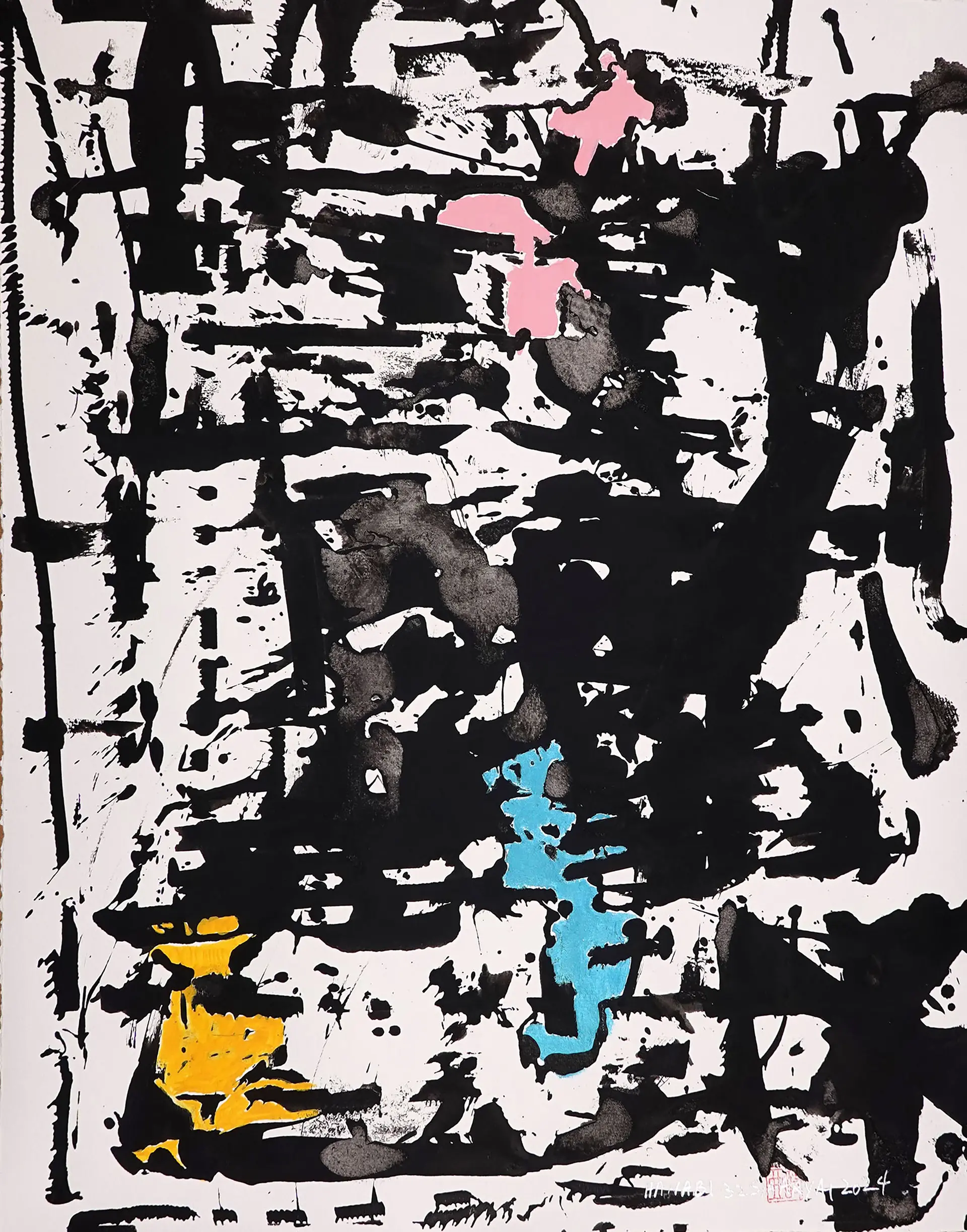 Hanabi. 32 White framed abstract painting - Sia aryai