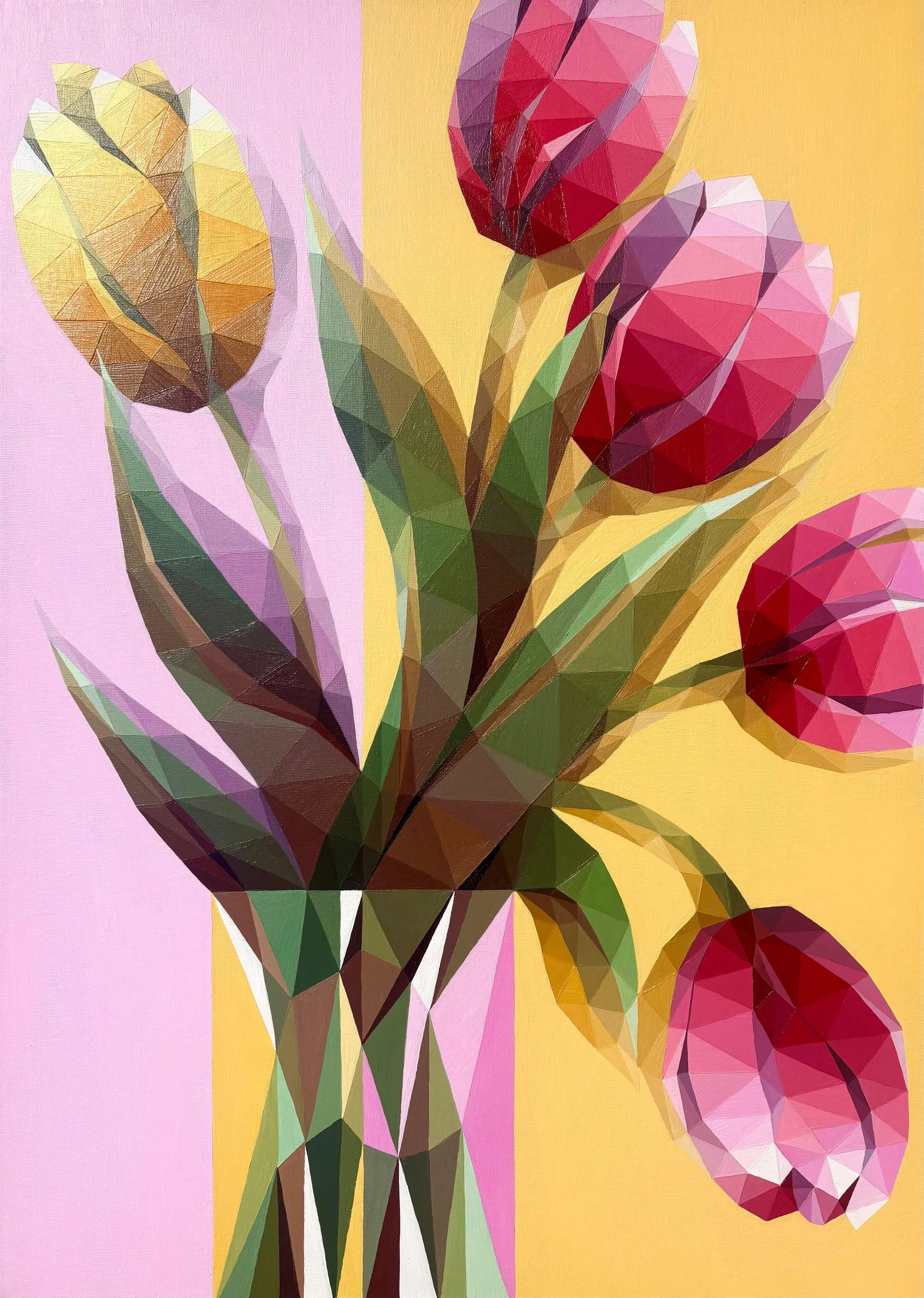 GEOMETRIC PINK AND YELLOW TULIPS - Maria Tuzhilkina