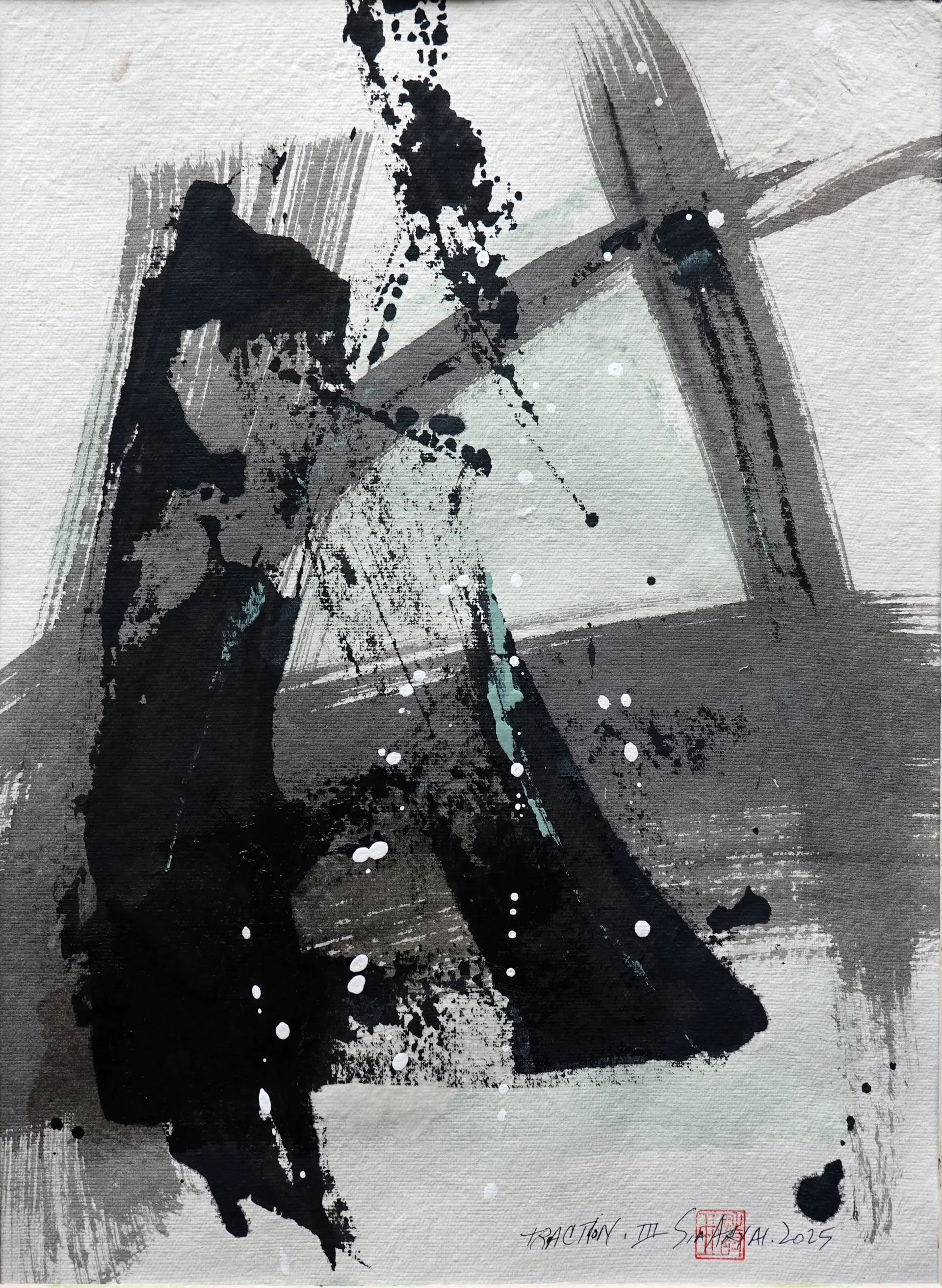 TRACTION. III Framed black strokes painting - Sia aryai