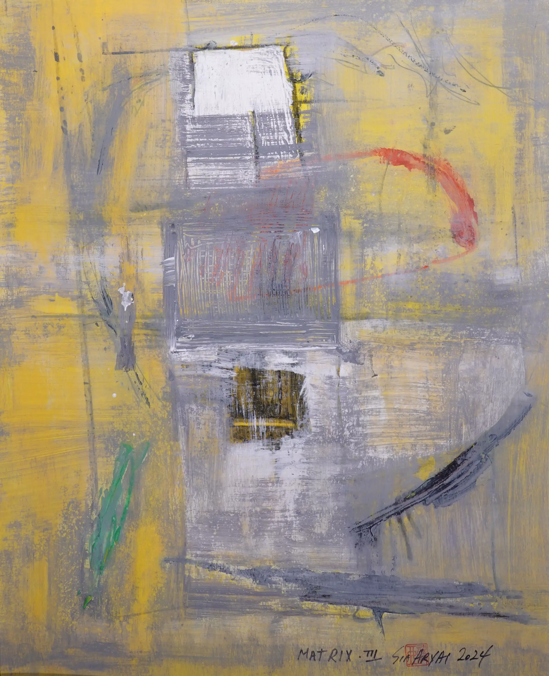 Matrix. III framed surreal yellow painting - Sia aryai
