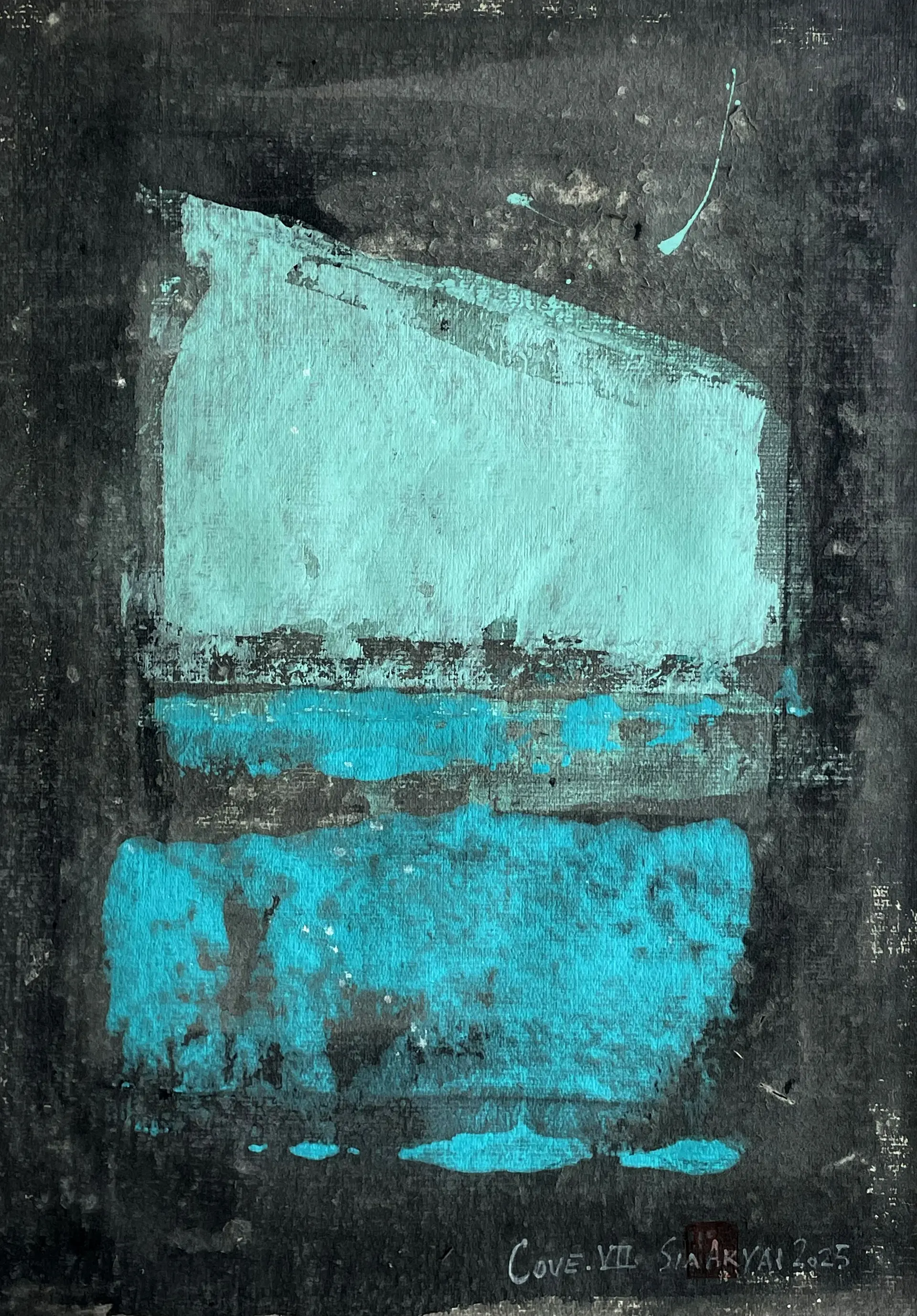 COVE.VII White framed modern ocean blue painting - Sia aryai