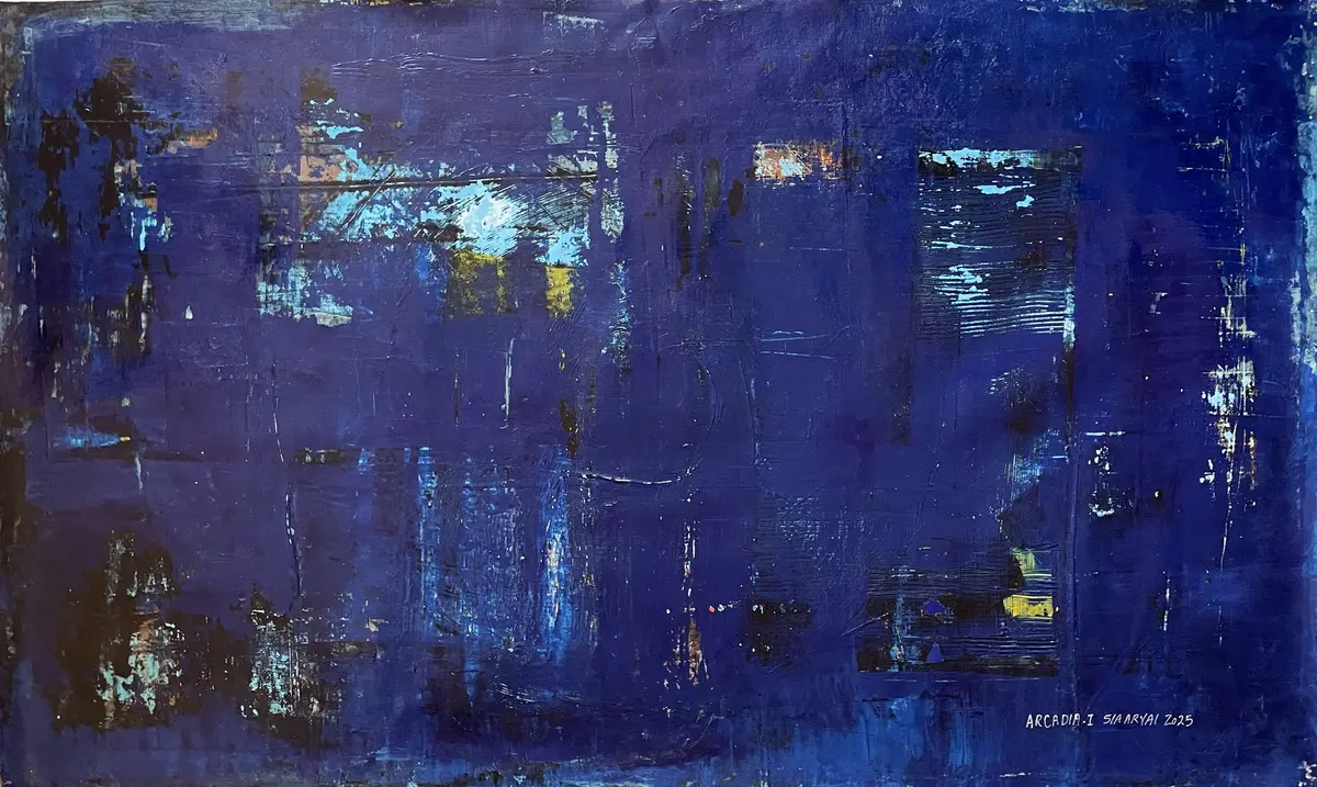 ARCIADIA. I Abstract surreal vibrant blue painting - Sia aryai