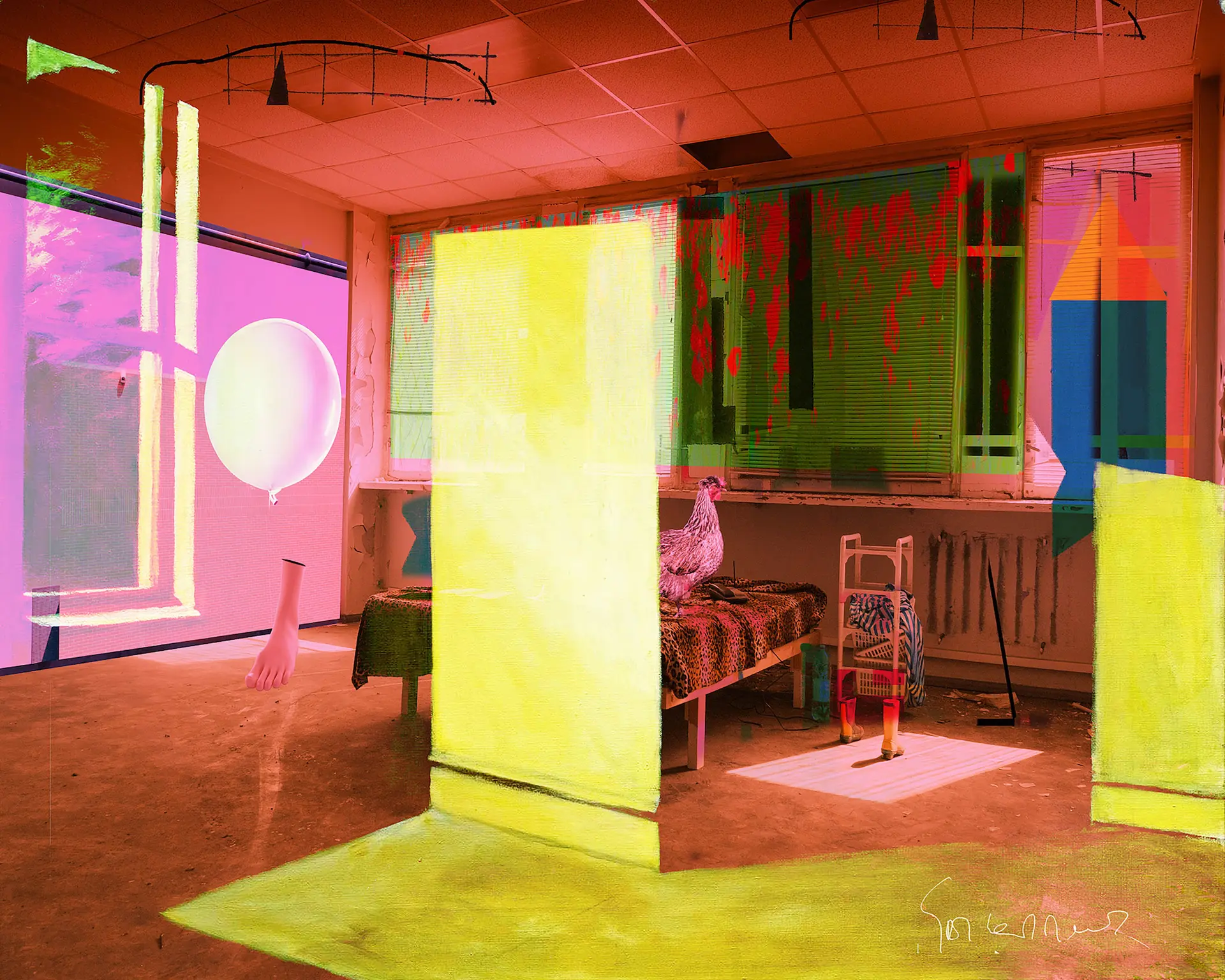 Interior with chicken - geert lemmers