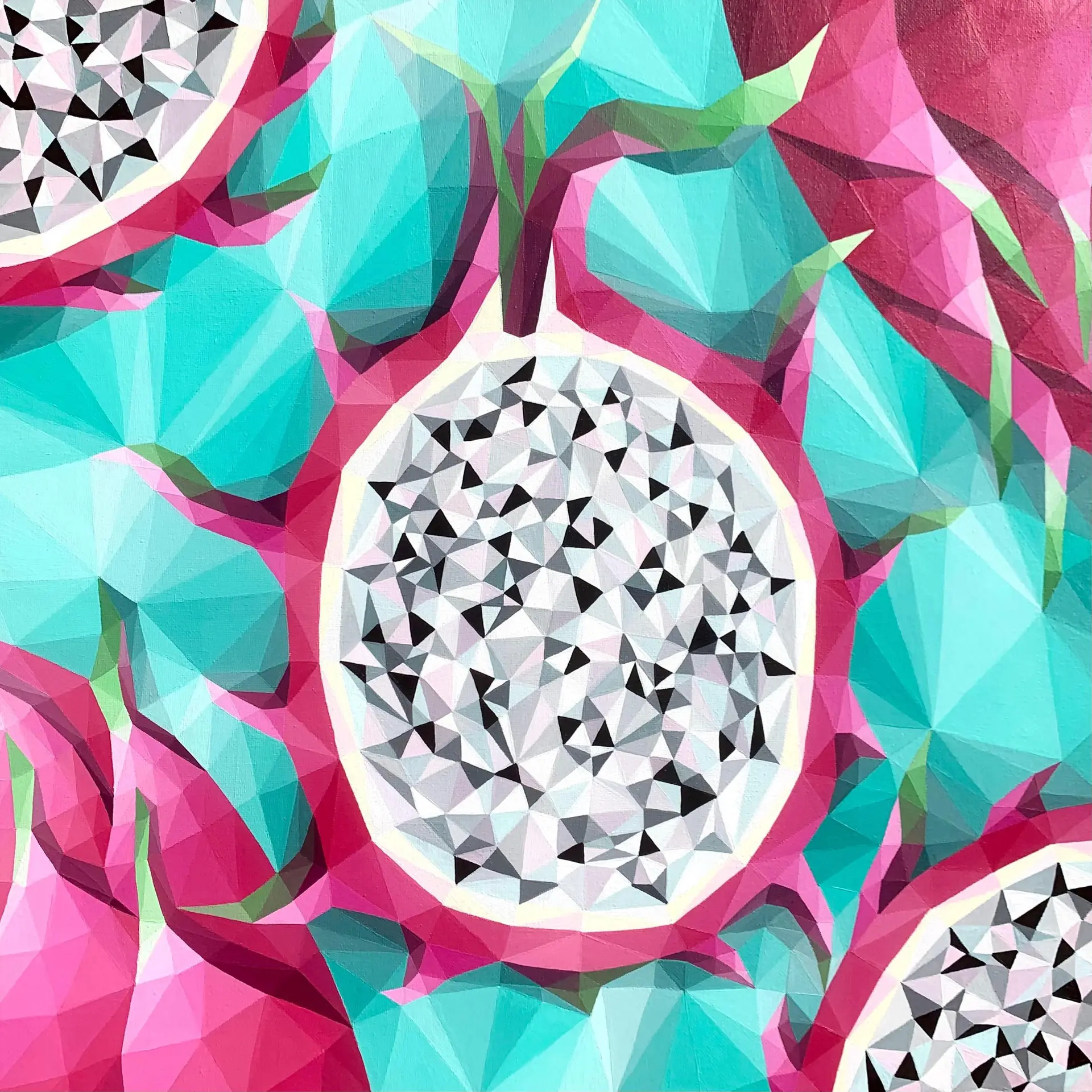 PINK FRUIT ON A TURQUOISE BACKGROUND - Maria Tuzhilkina