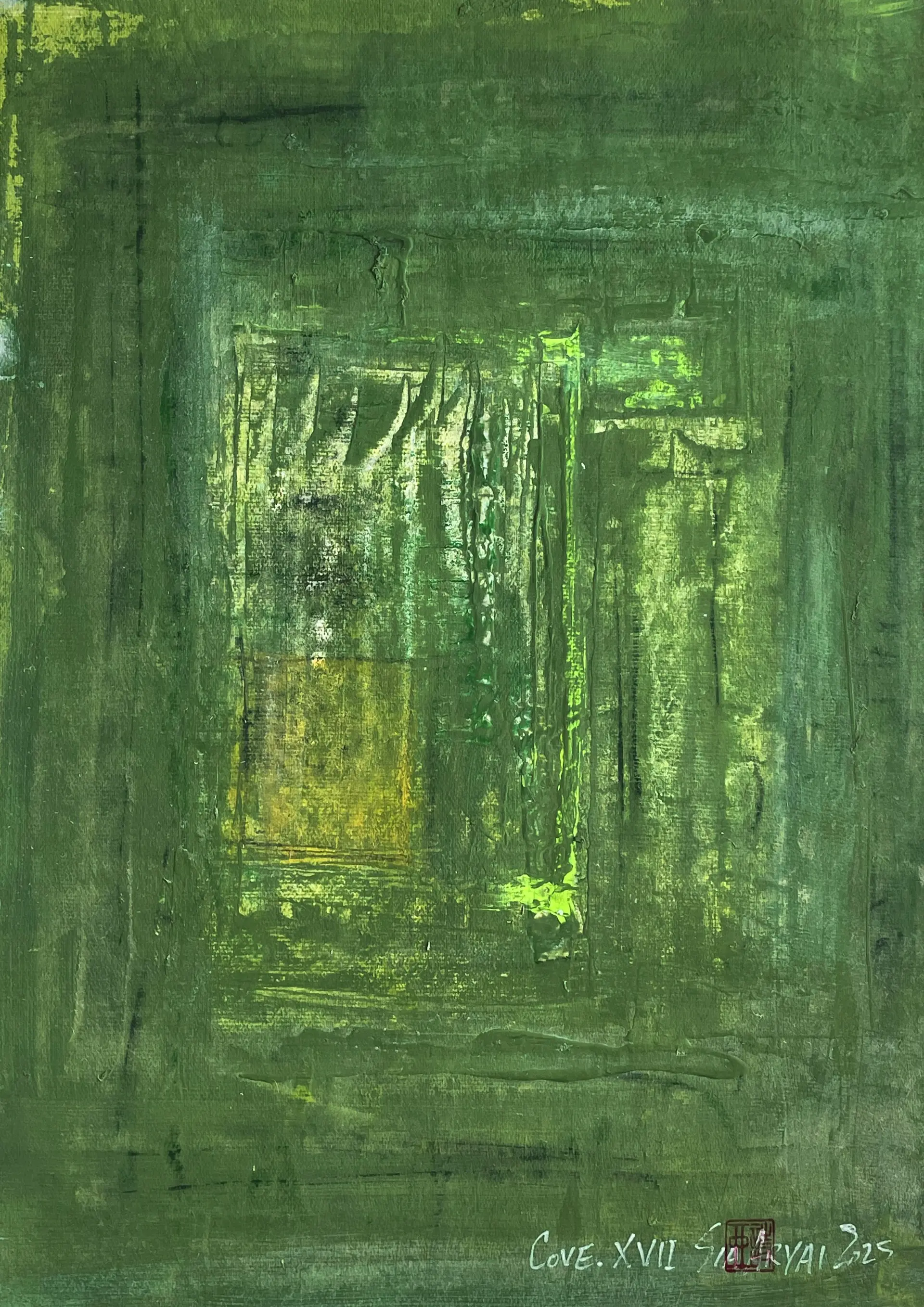 Cove.XVII framed modern shades of green painting - Sia aryai