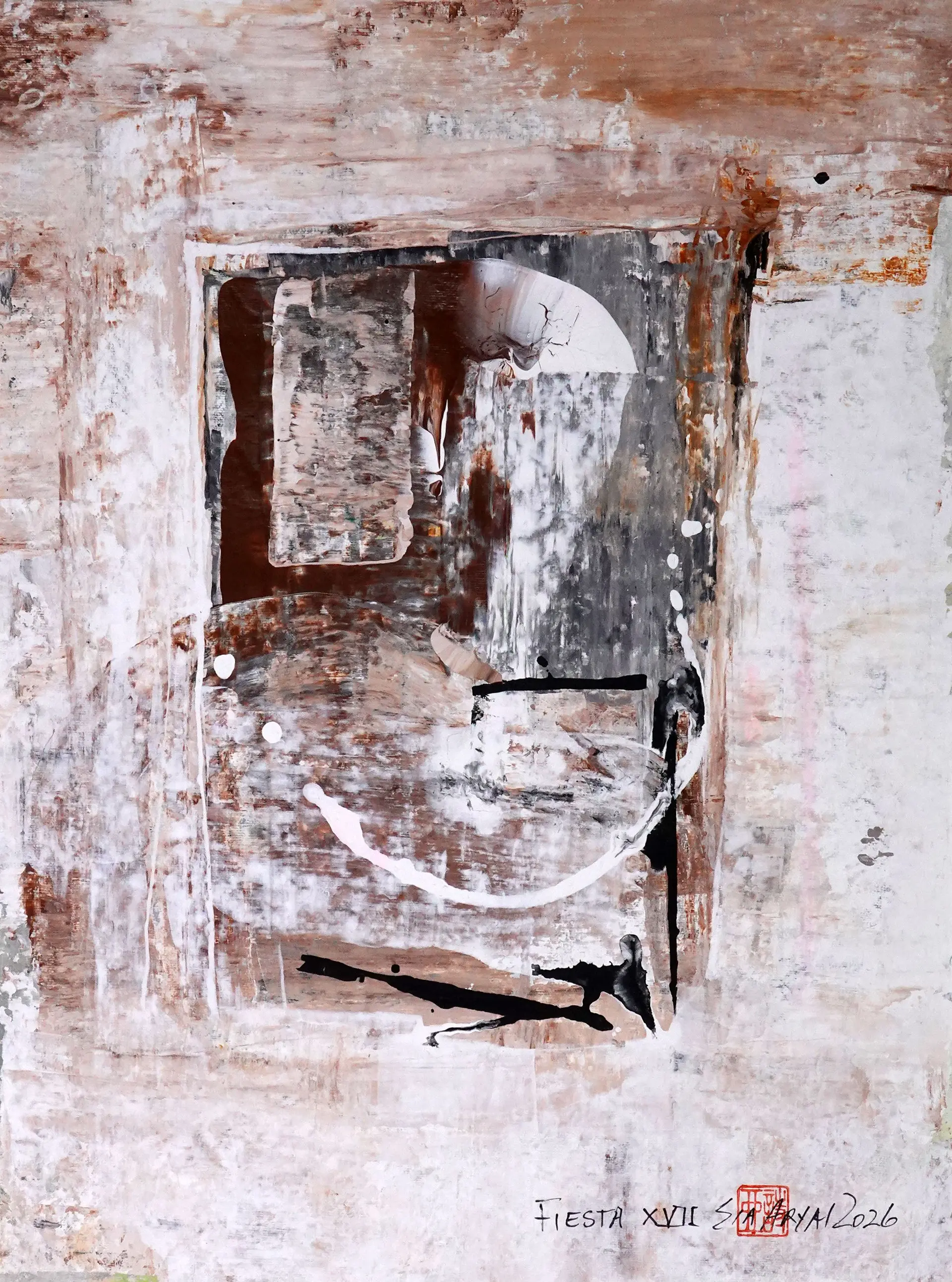Fiesta. XVII Framed abstract brown painting - Sia aryai
