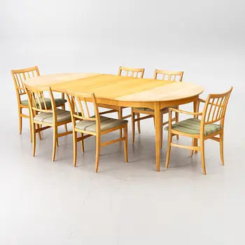 Carl Malmsten, Dining table and four plus two chairs, "Talavid", OH.