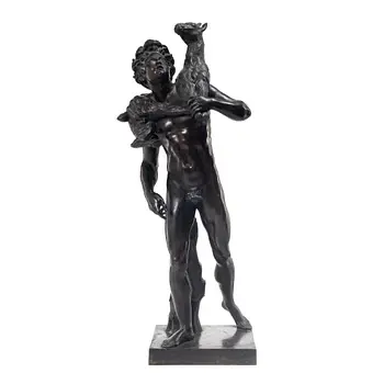 Sculpture, bronze. Faun with lamb. After a Roman model, 20th century.