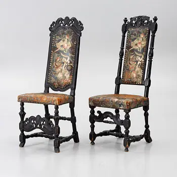 Two chairs, Caroline Baroque, 18th century.