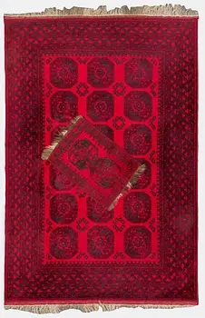 Two Afghan carpets. Ca. 326 x 217 and 88 x 63 cm.