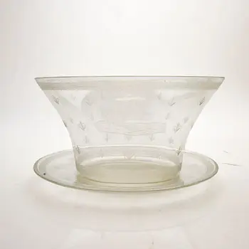 Edward Hald, Bowl with saucer, glass, Orrefors, 1920s.