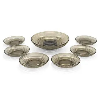 Aino Aalto, a 1930s 'Bölgeblick' bowl and six plates, Karhula Glassworks.