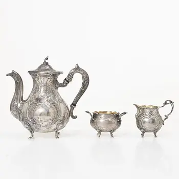 Georg Wessfelt, A Rococo style three piece silver coffee service