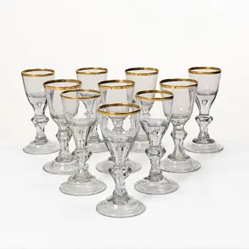 Ten Baroque style wine glasses, 20th Century.