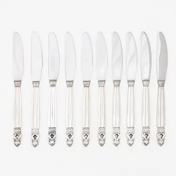 Georg Jensen, Ten sterling silver knives, model "Konge/Acorn", design