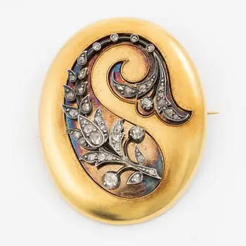 Brooch in silver and gold with rose-cut diamonds in the form of a