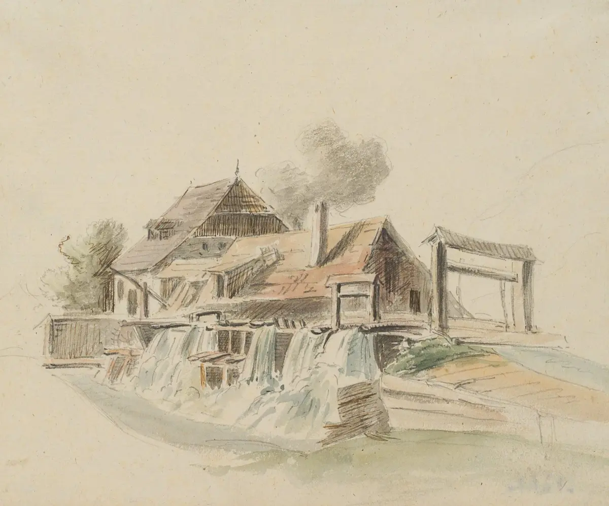 C. NATHE (1753-1806) Circle, View of a mill, Pencil Christoph Nathe