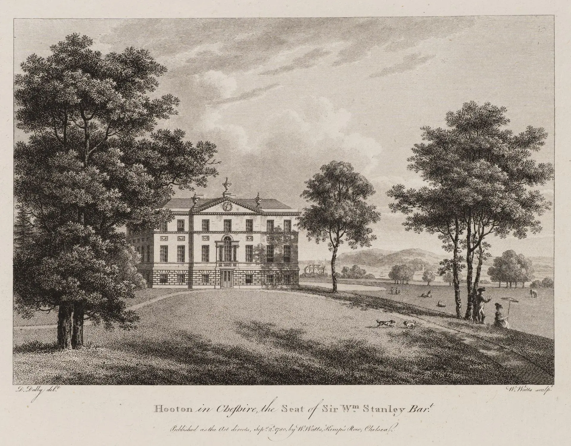 W. WATTS (*1752) after DALBY (*1794), Hooton in Cheshire, 1780, Etching