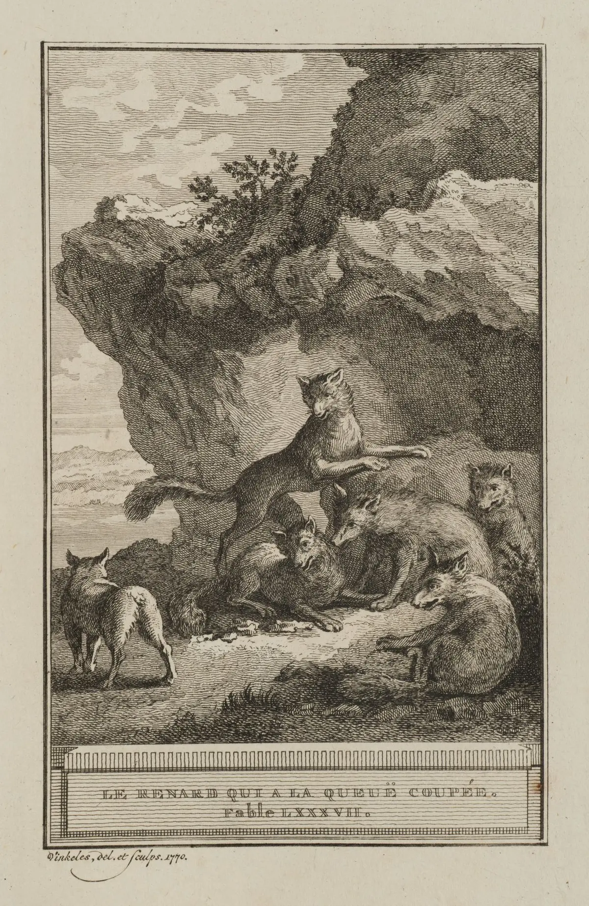 R. VINKELES (1741–1816), Foxes at a Rock Cave, 1770, Etching Reinier