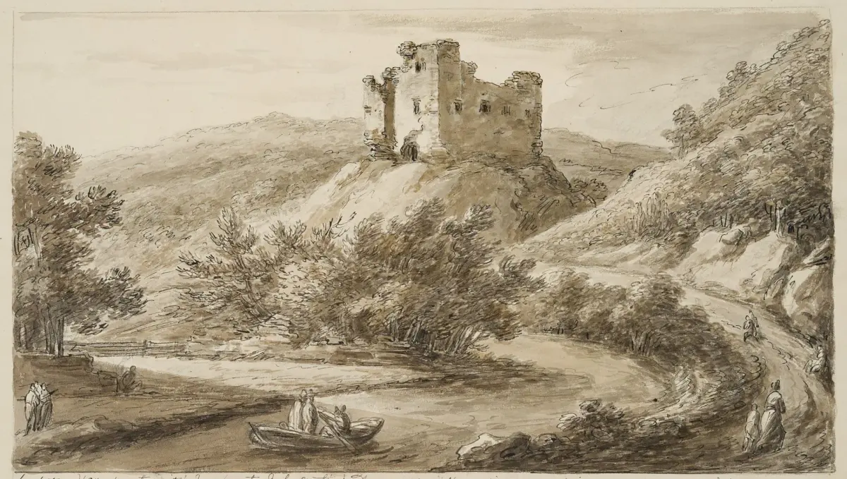 I. DUVIVIER (1758–1832), Okehampton Castle in Devon, Watercolor Ignace