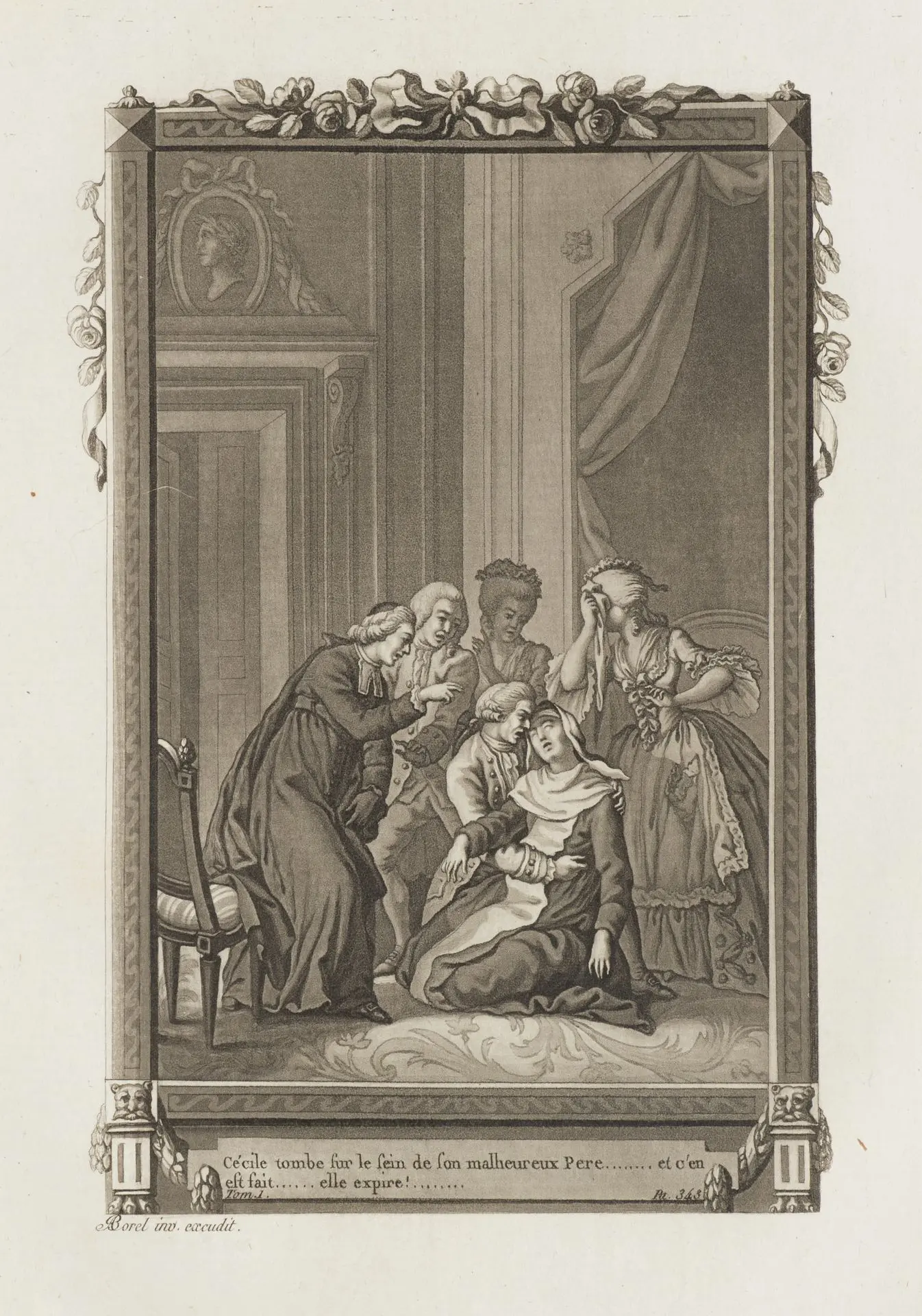 A. BOREL (1743–1810), Cécile’s Death, Aquatint Antoine Borel (1743