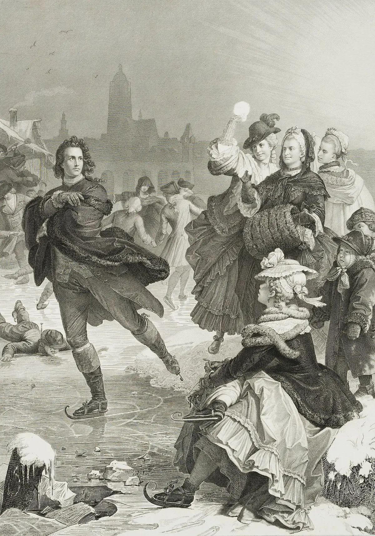 J. RAAB (*1825) after KAULBACH (*1805), Goethe as a Skater, Copper