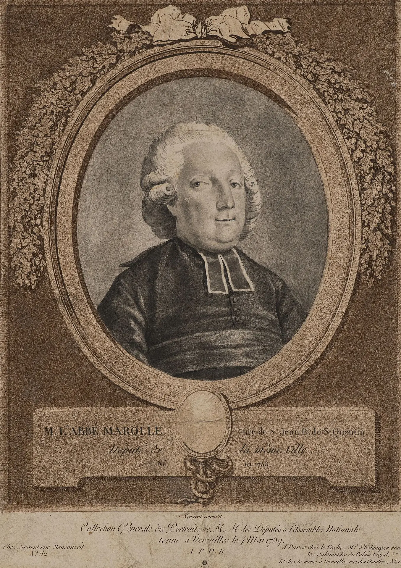 A. SERGENT-MARCEAU (*1751), Portrait of M. l'Abbé Marolle, Mezzotint