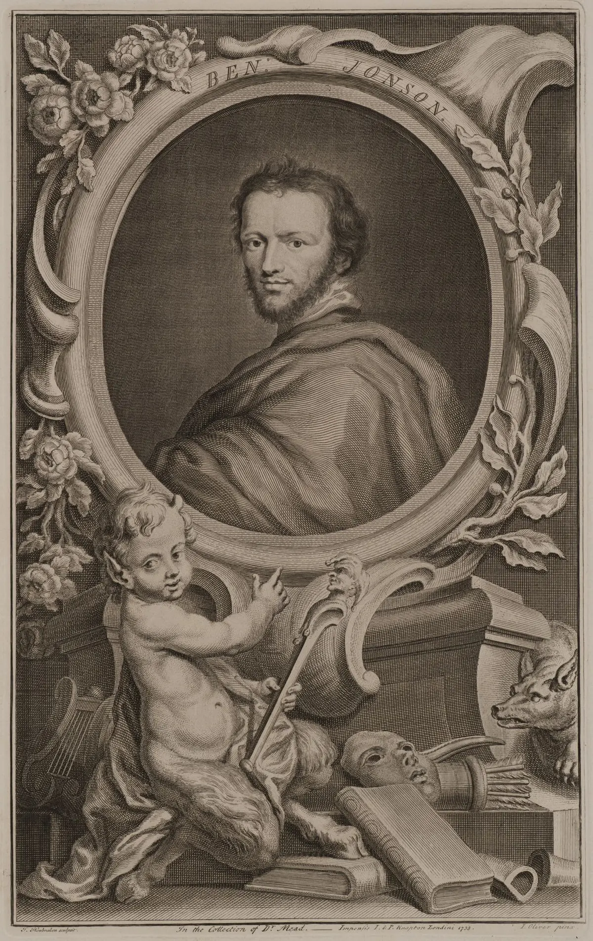 J. HOUBRAKEN (*1698) after OLIVER (*1556), Portrait of Ben Jonson