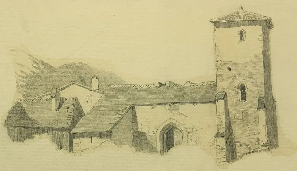 F. LUDWIG (*1828), Church in Italy, Pencil Friedrich Wilhelm Ludwig