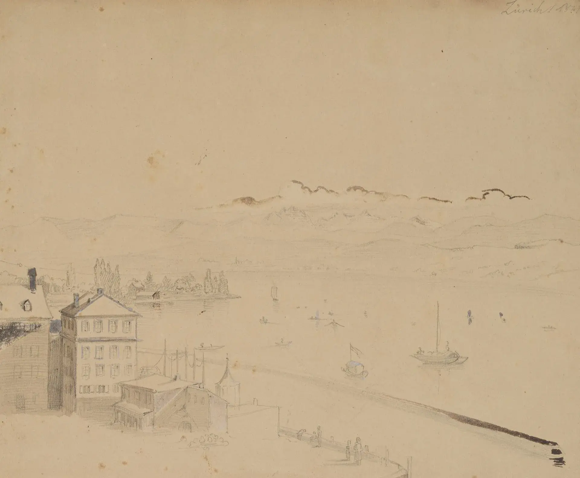 Unknown (19th century), The lakeside in Zurich, with a view of the