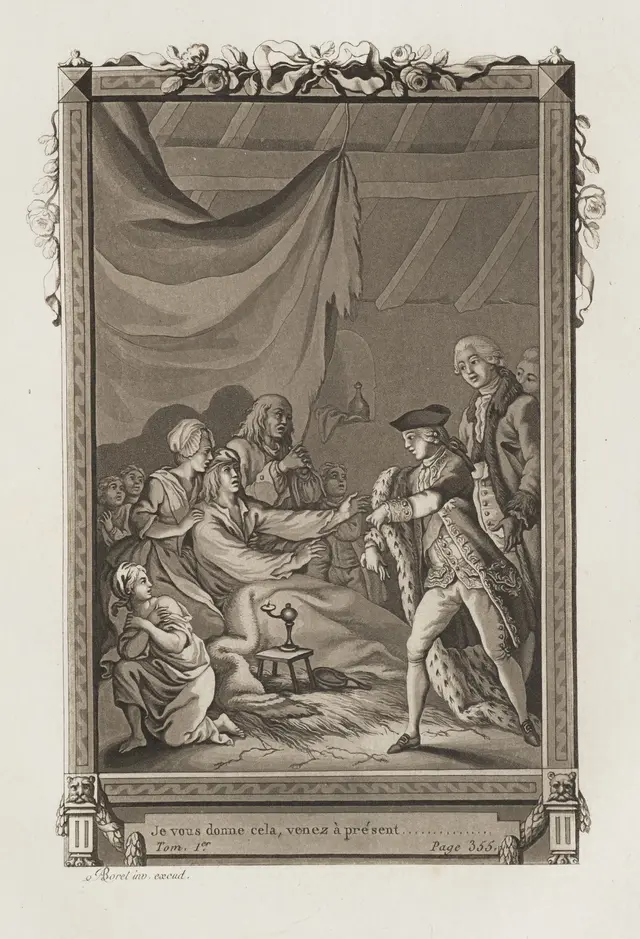 A. BOREL (1743–1810), A Nobleman in a Poor Household, Aquatint Antoine