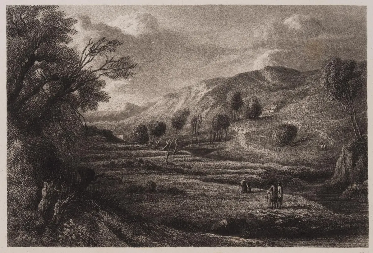 L. MARVY (19th), River valley with willow trees, Vernis Mou Louis