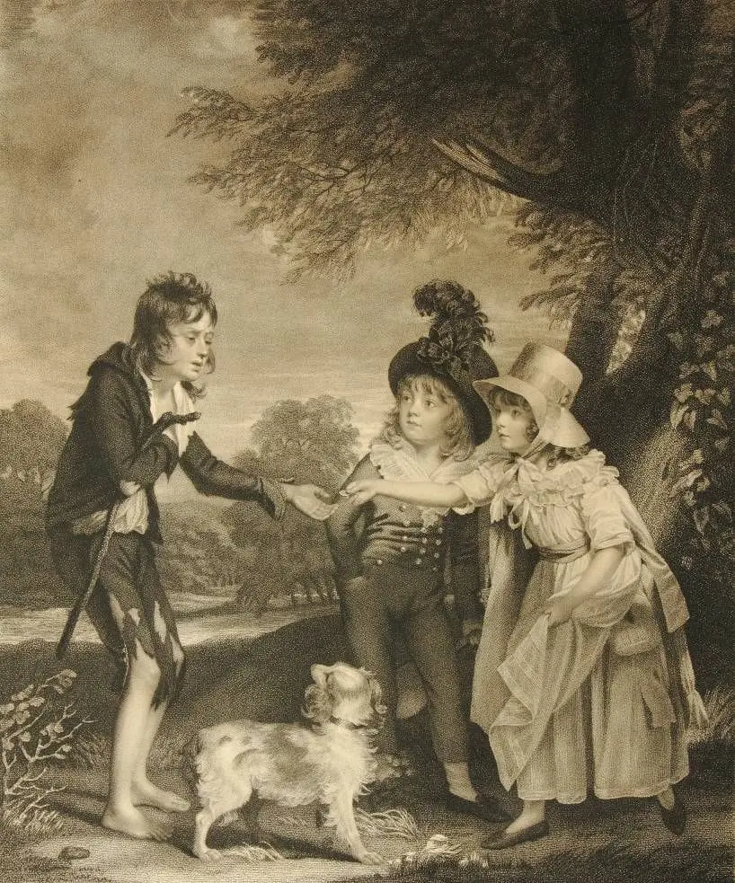 C. WILKIN (1750–1814), Children Help Street Urchins, Etching Charles