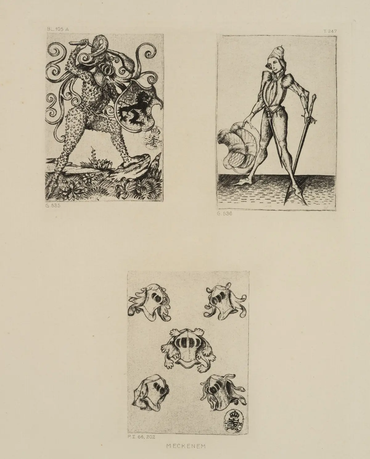 After Monogram MEISTER ES (*1450), Knights and helmets. Imperial print