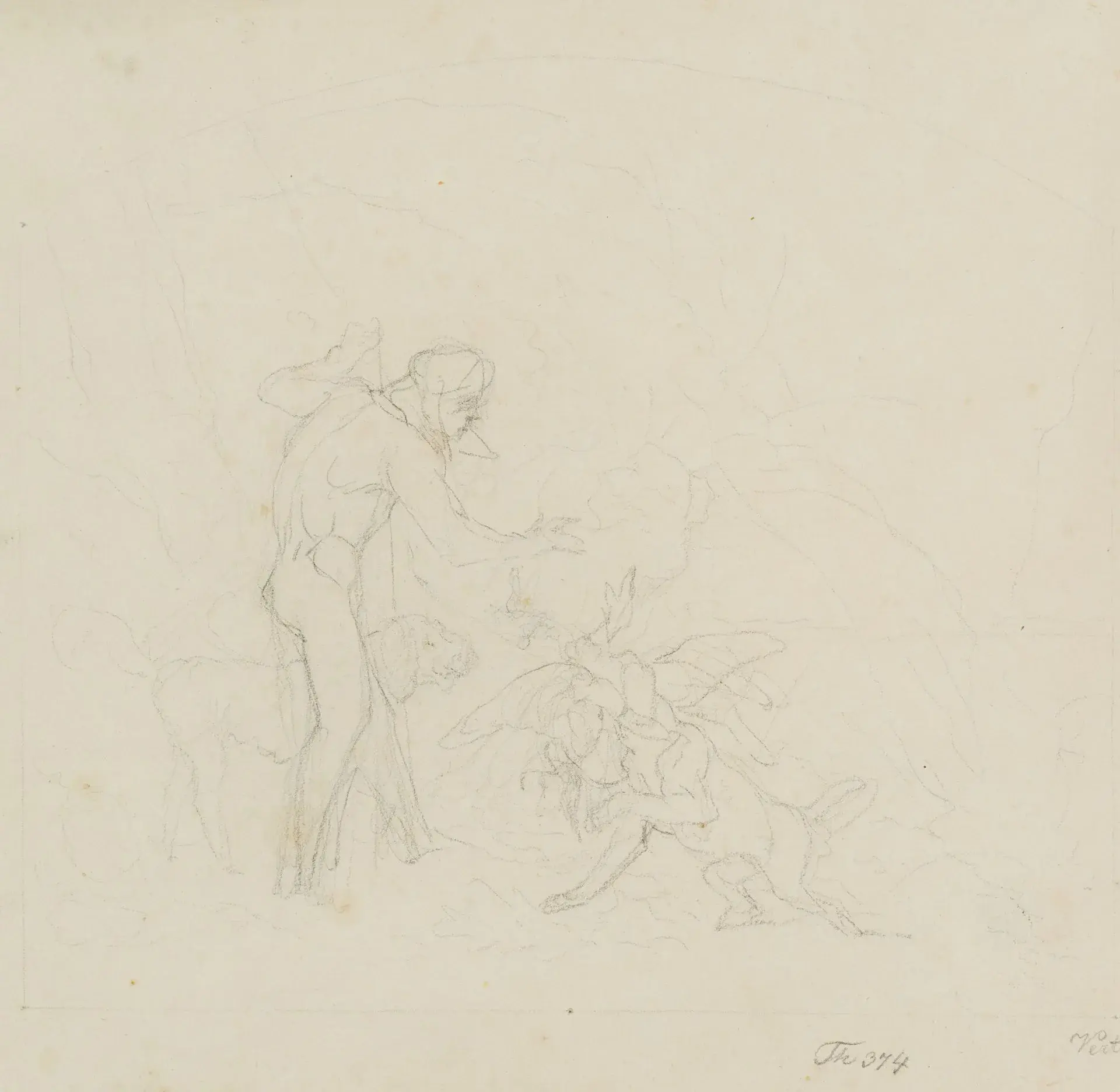 P. VEIT (1793–1877), Hunter with Prey, Pencil Philipp Veit (1793