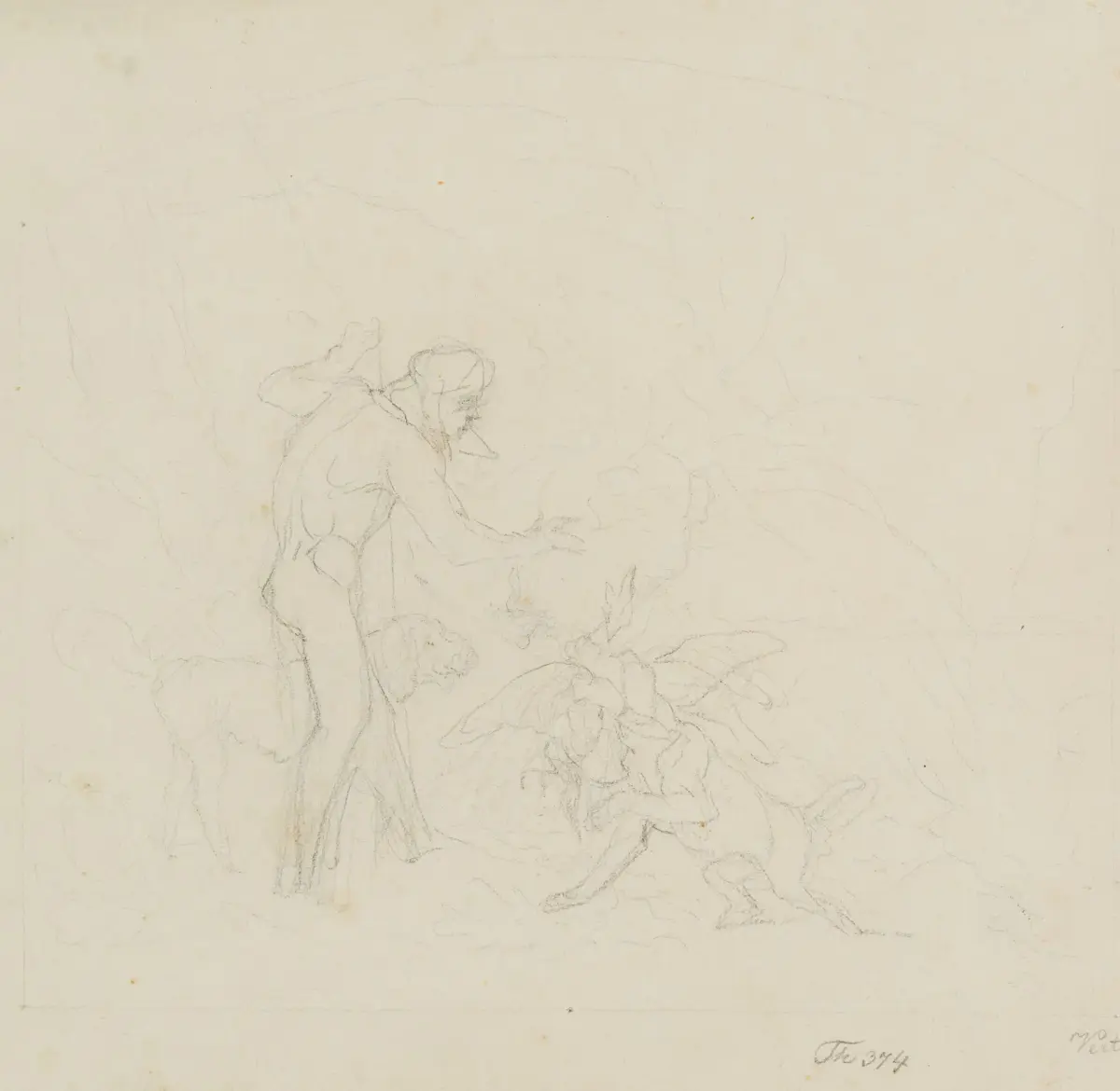 P. VEIT (1793–1877), Hunter with Prey, Pencil Philipp Veit (1793
