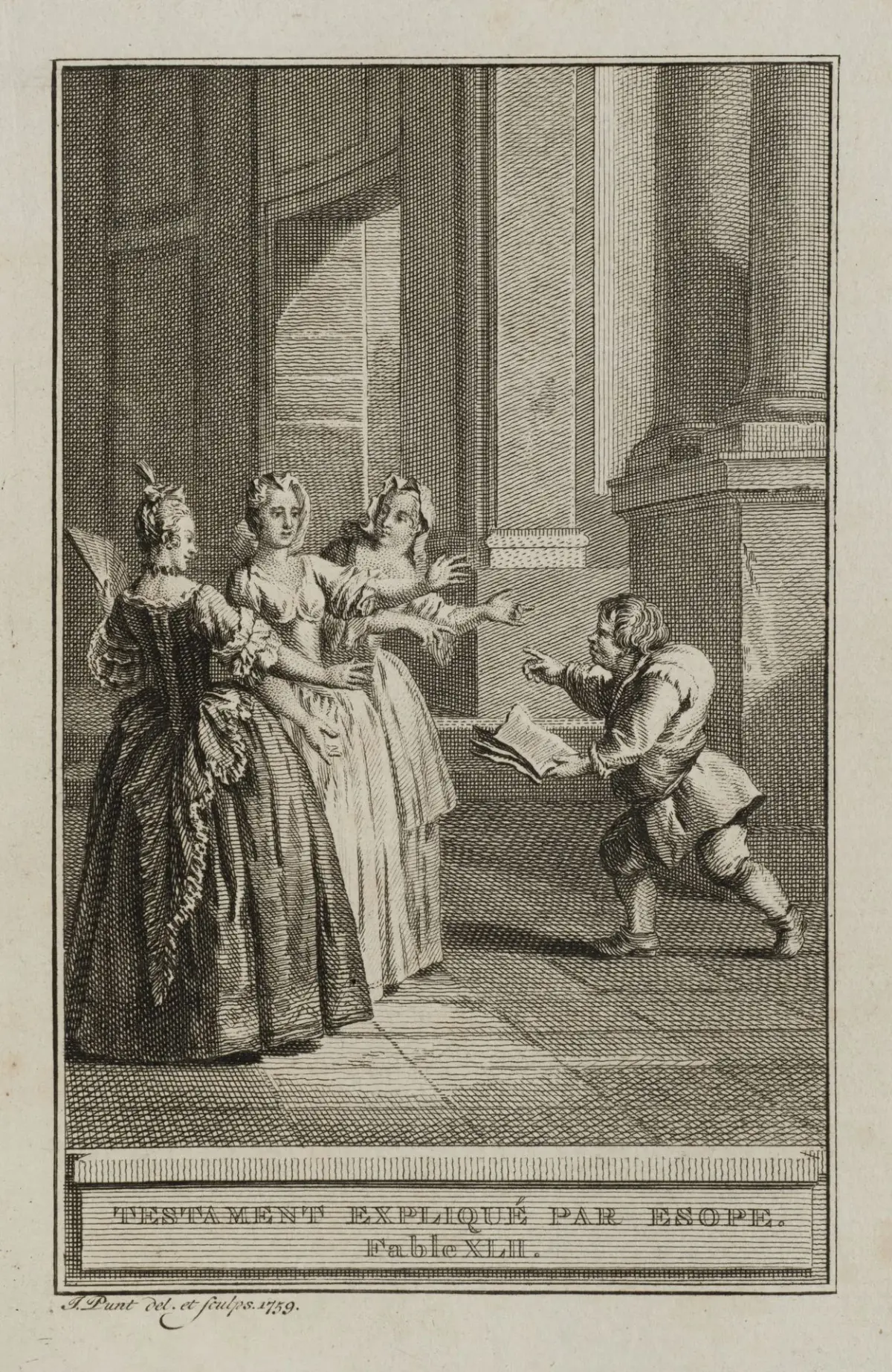 J. PUNT (1711–1779), *The Will*, as explained by Aesop, 1759, etching