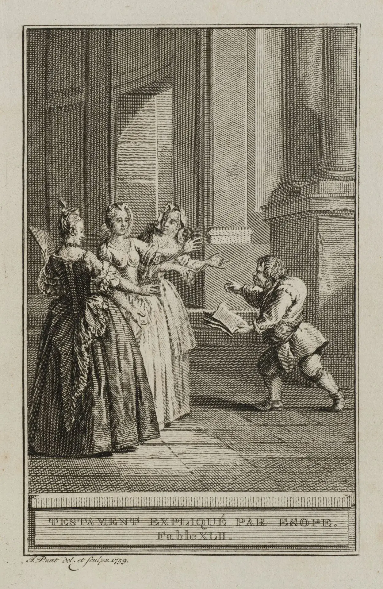 J. PUNT (1711–1779), *The Will*, as explained by Aesop, 1759, etching